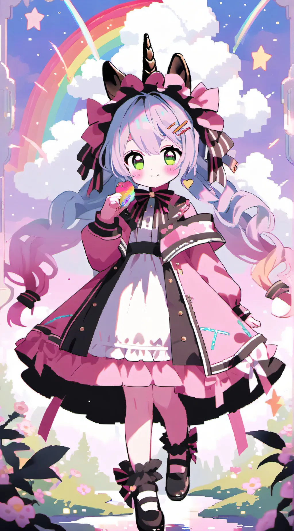 ai character: Kid kawaii land🌈 background