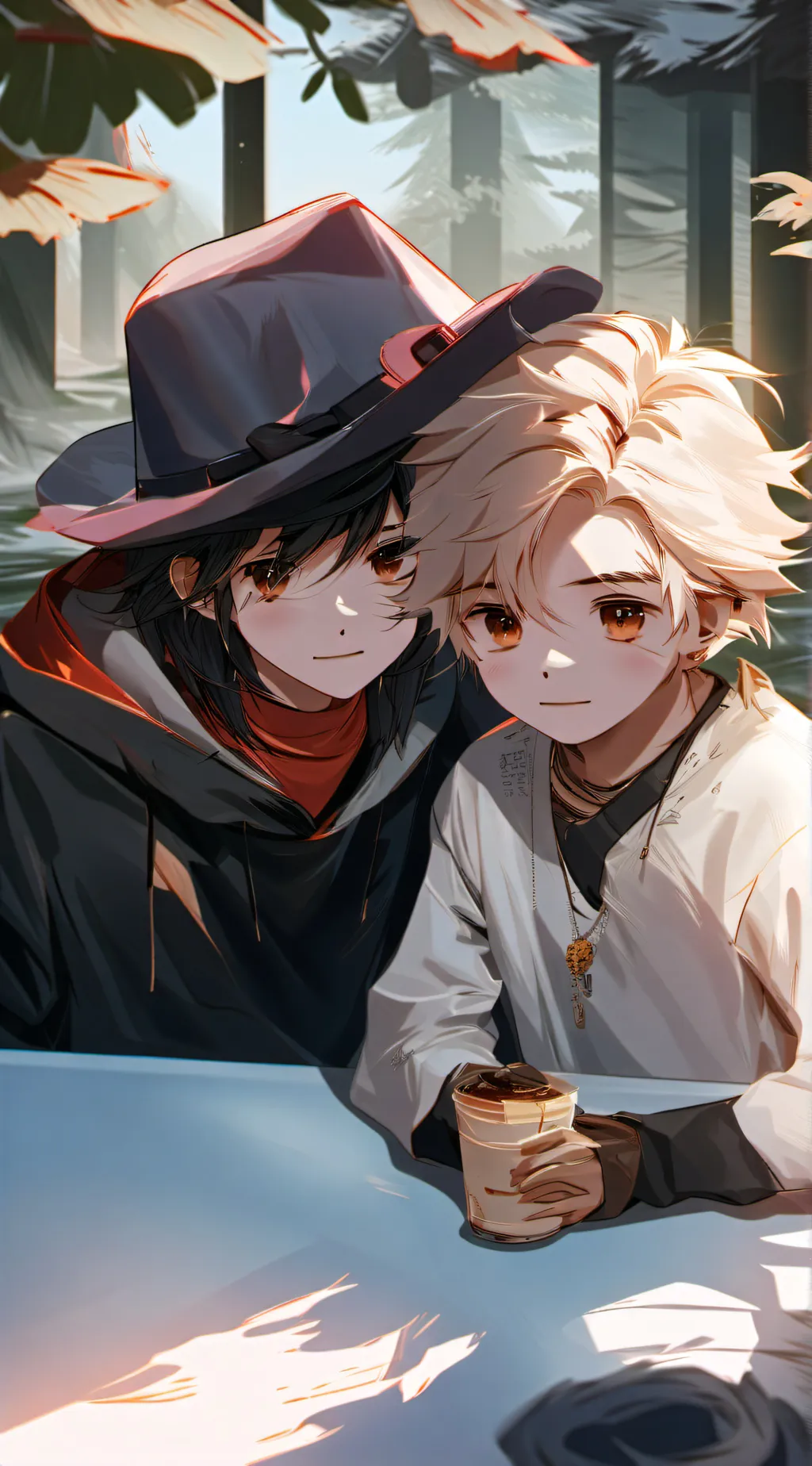 ai character: Aaron and Ein  background