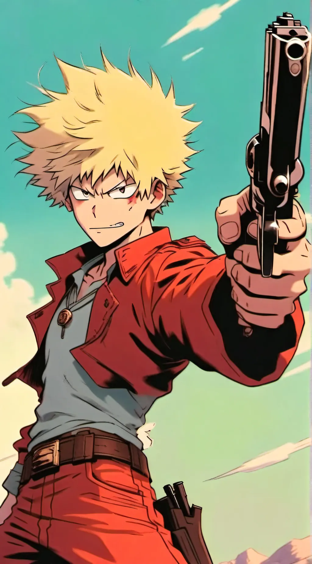 ai character: Bakugo with a gun background