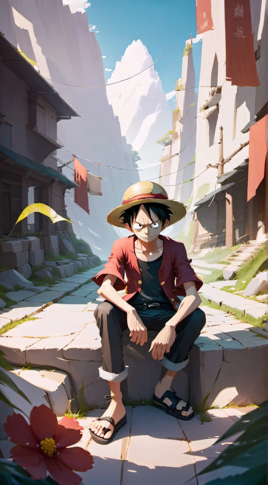 ai character: Luffy marineford background