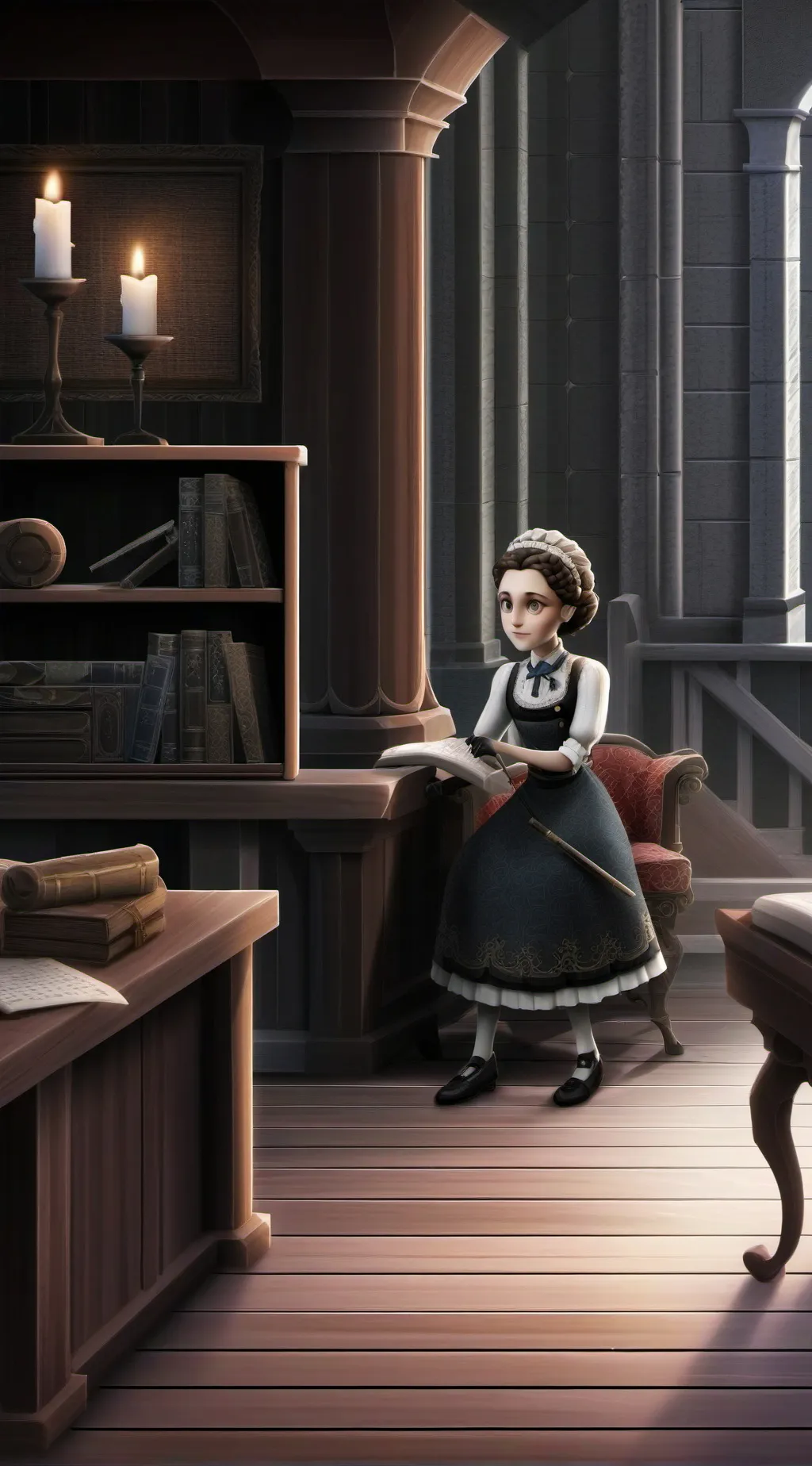 ai character: library of maids background