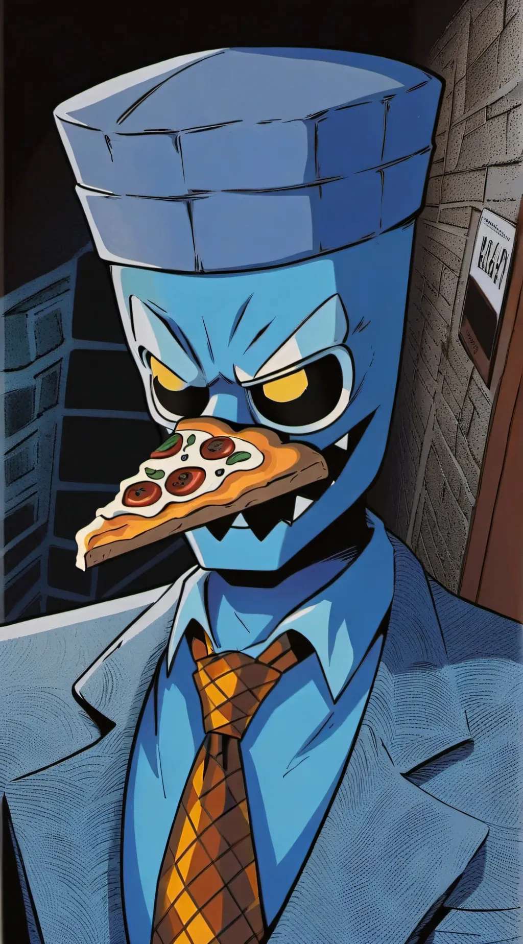 ai character: evil pizza man background