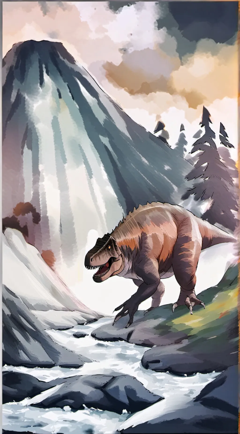 ai character: T-rex  fruit background