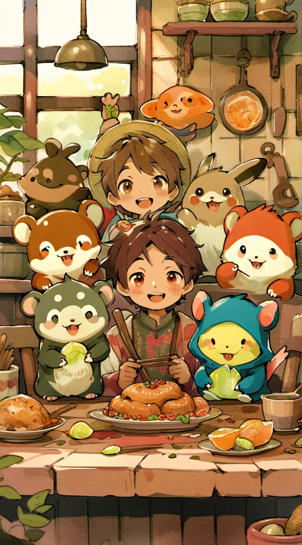 ai character: Smiling critters  background