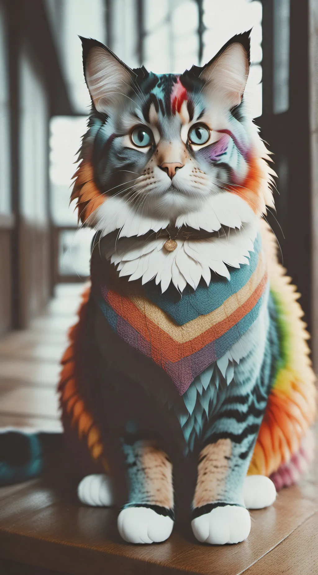 ai character:  Rainbow meemeow background