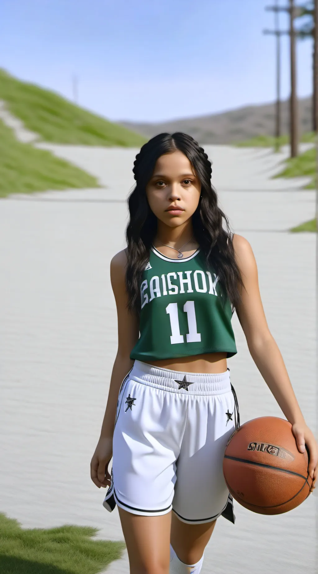 ai character: jenna Ortega  background