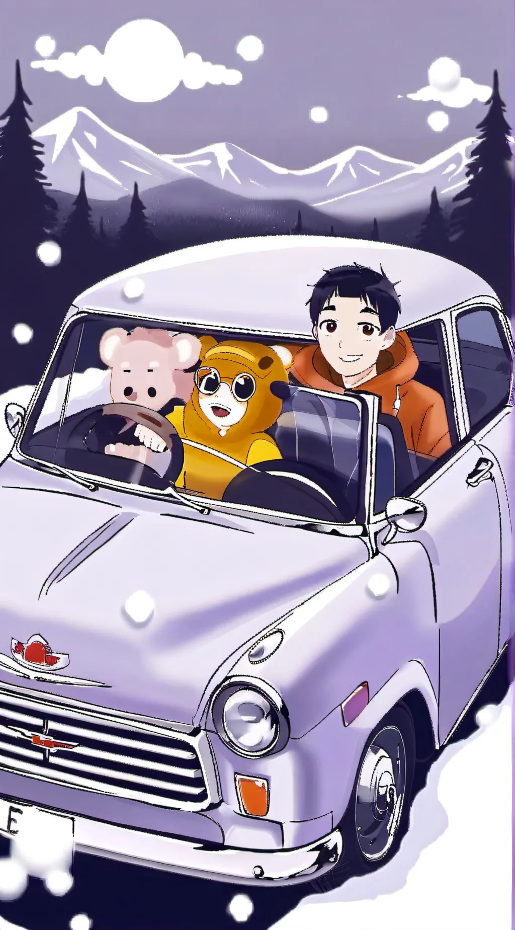 ai character: Huggy get away car background