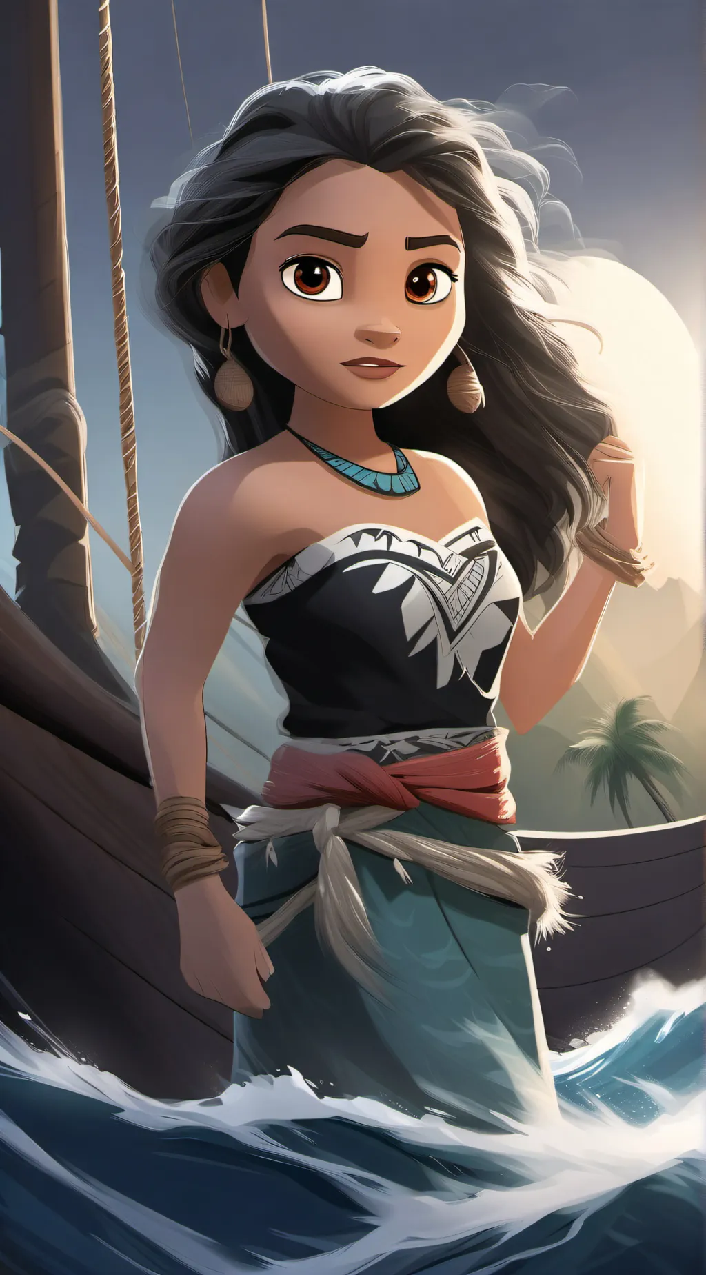 ai character: Moana and Maui background