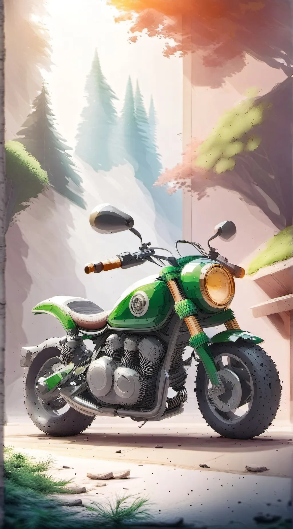 ai character: Green motorcycle  background