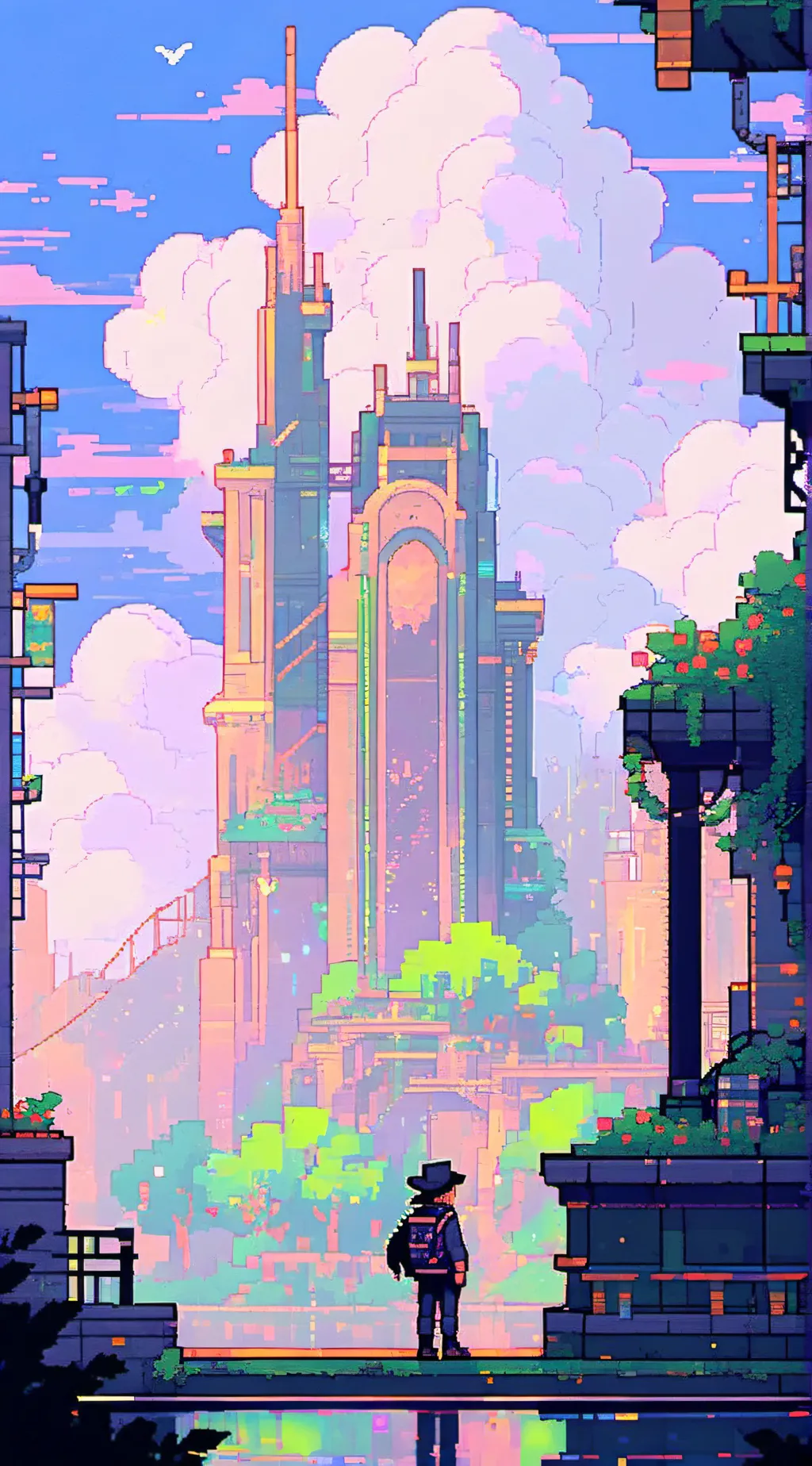 ai character: glitch mansion background