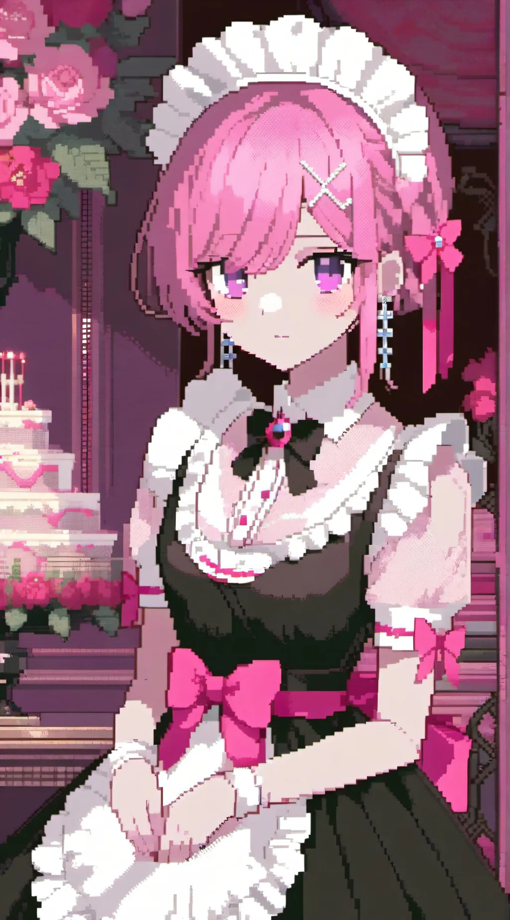 ai character: Pink maid  background