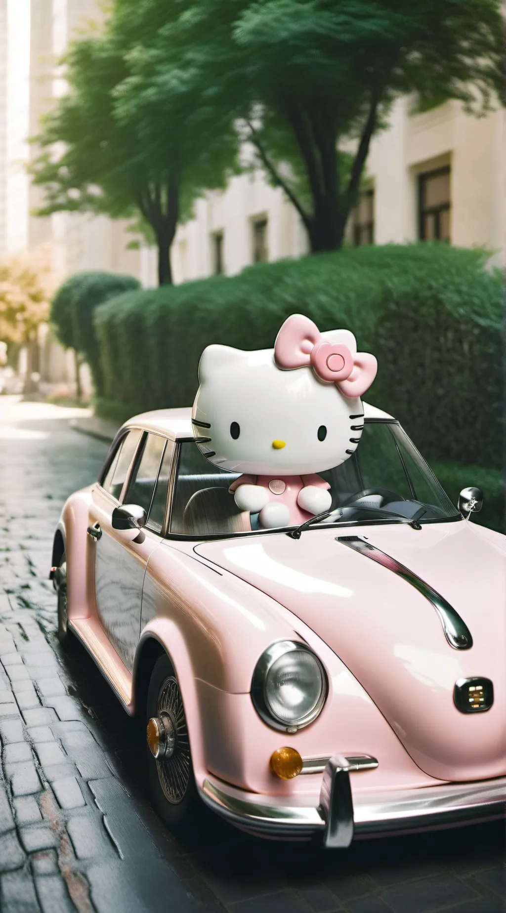 ai character: hello Kitty car  background
