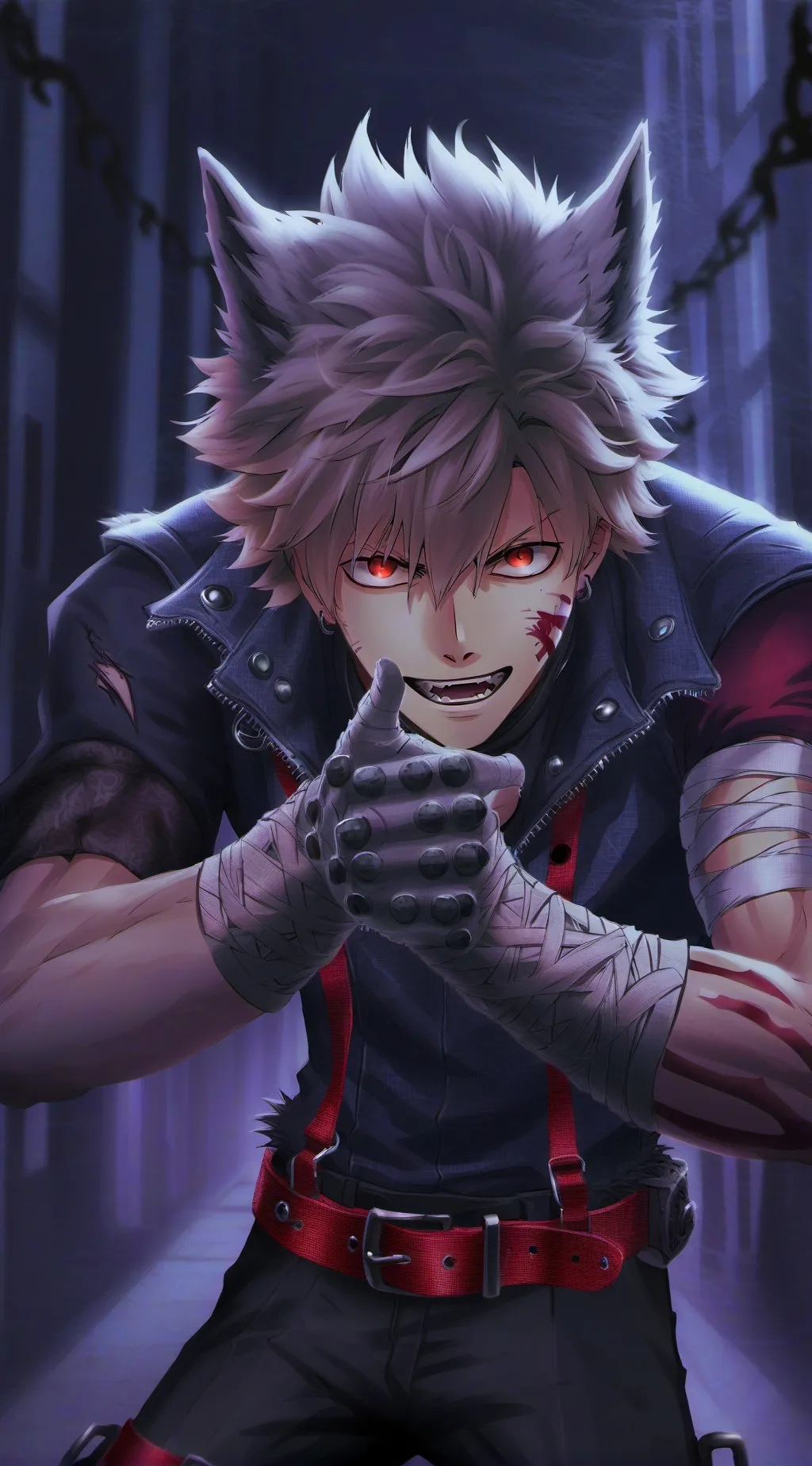 ai character: Wolf hybrid Bakugo background