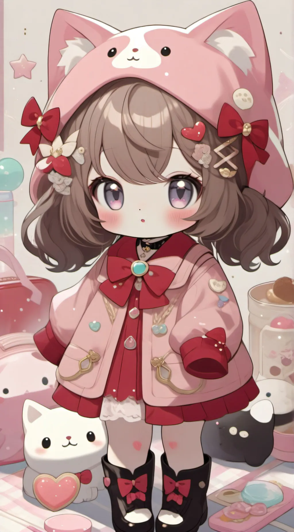ai character: Strawberry kitten background
