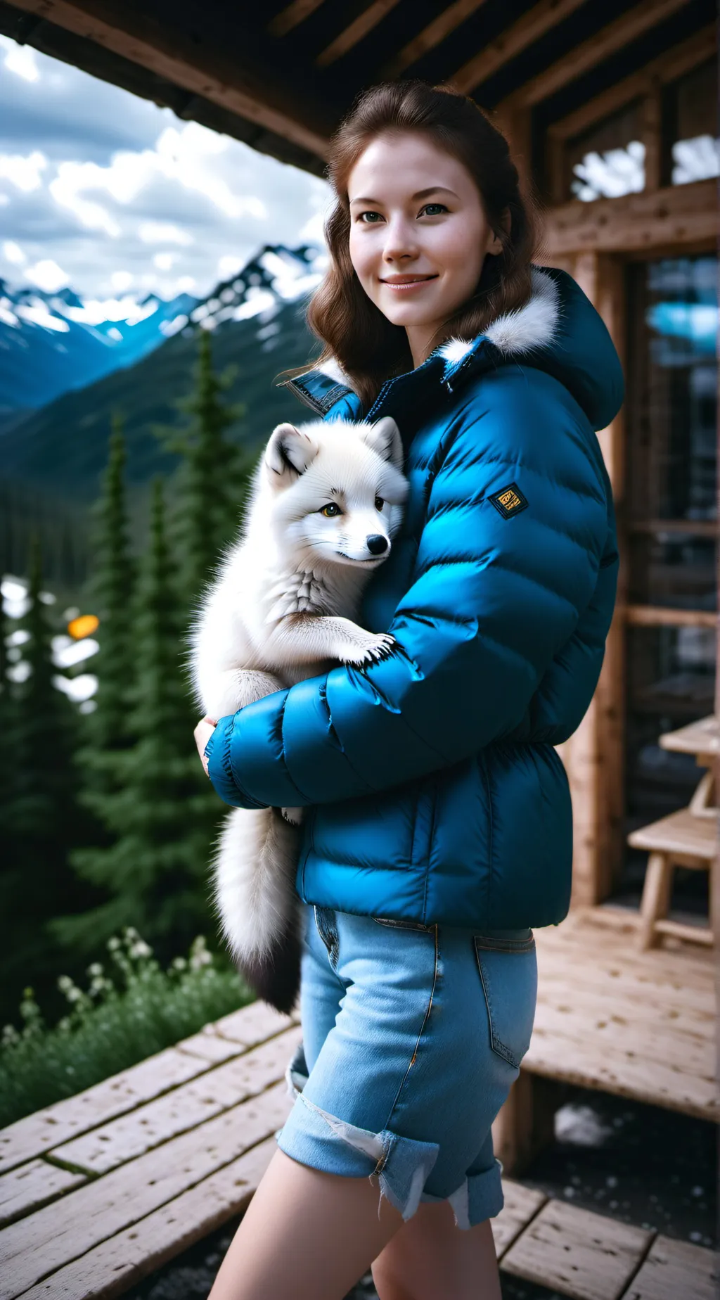 ai character: Cathene and a cub background