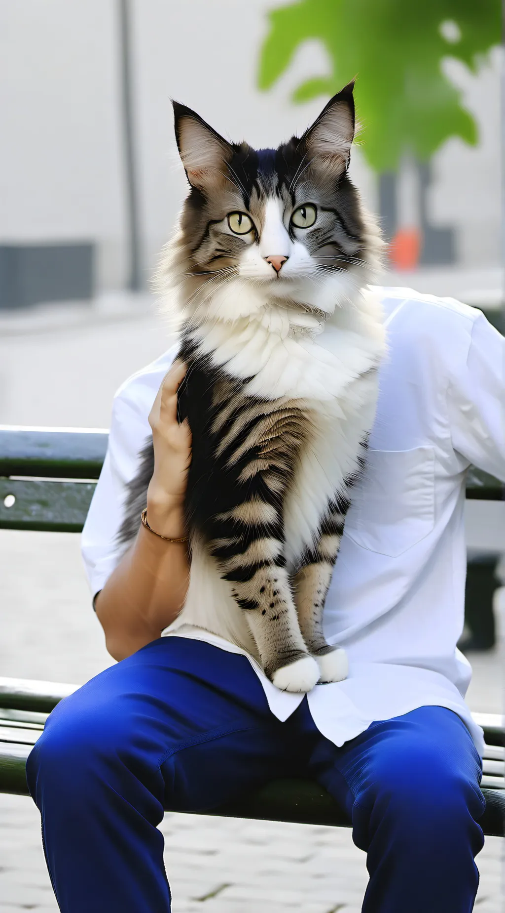 ai character: cat jumps on lap background