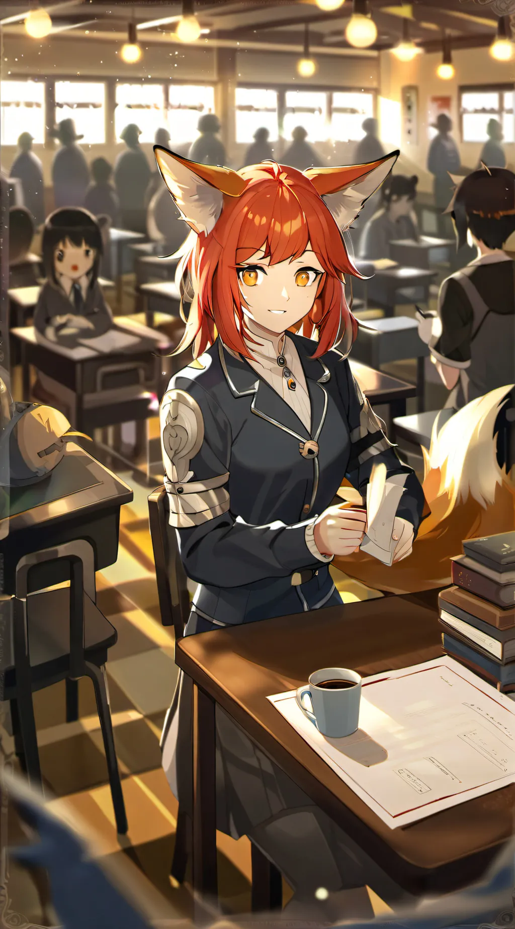 ai character: Red foxes school background