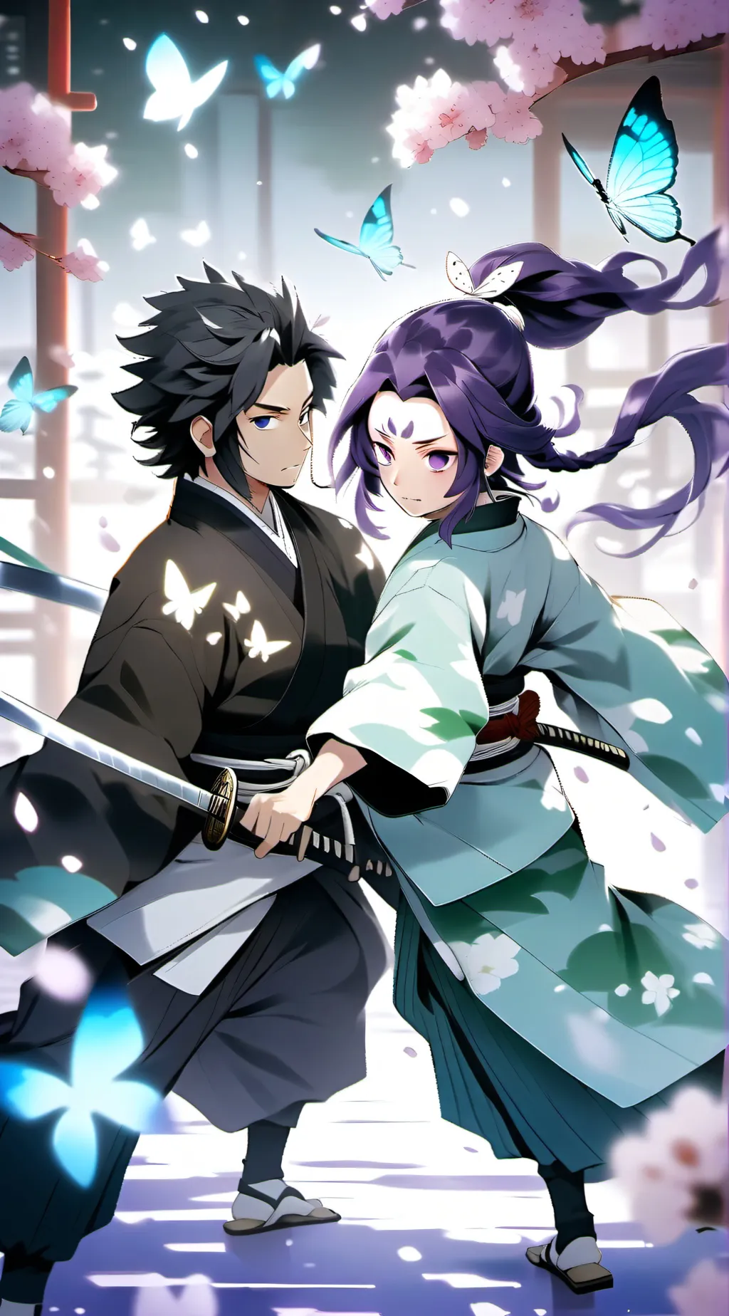 ai character: shinobu and giyuu! background