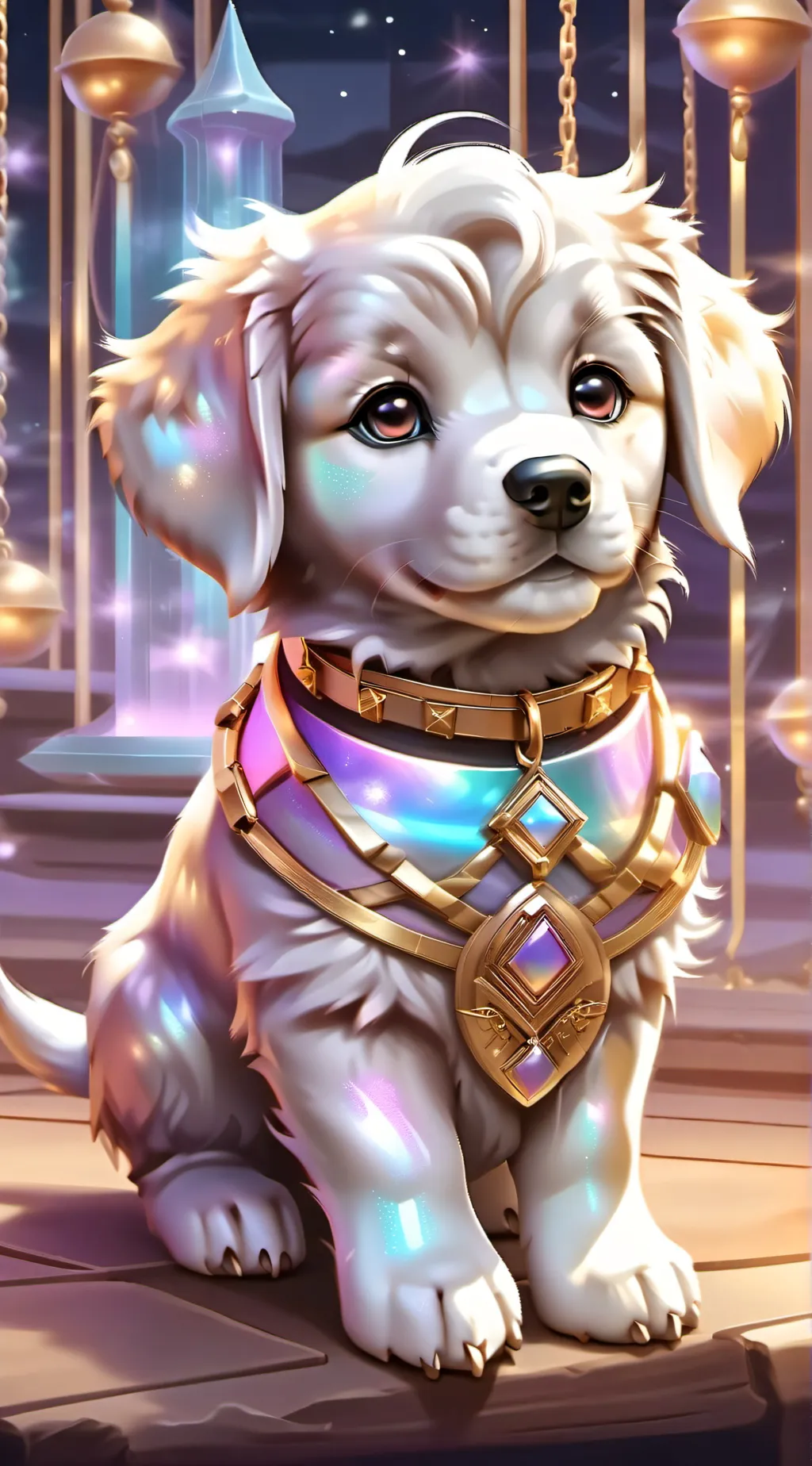 ai character: magical puppy  background