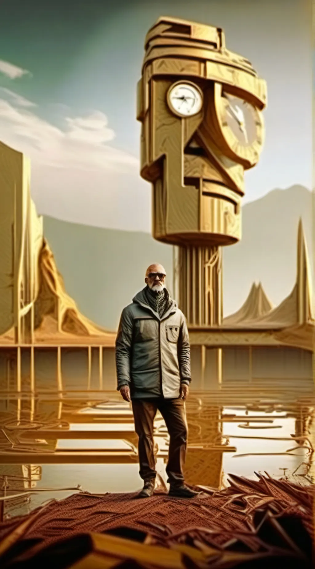 ai character: titan clock man background