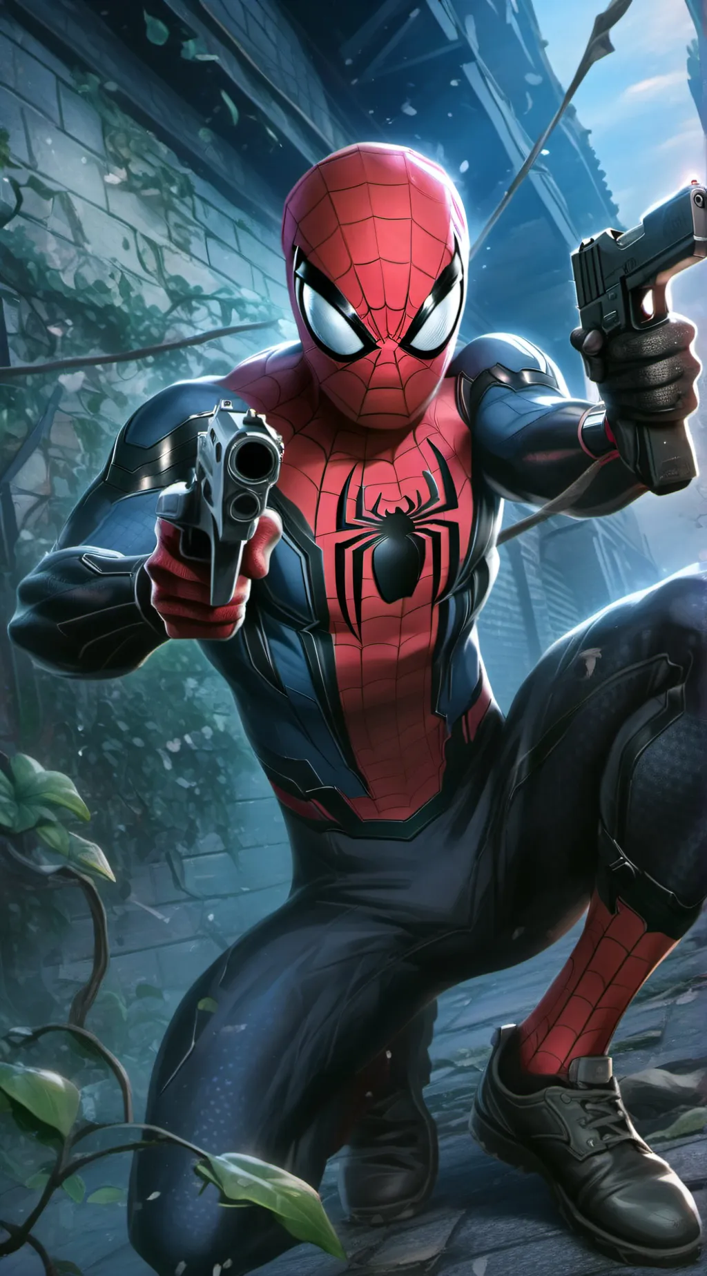 ai character: spider gun man background