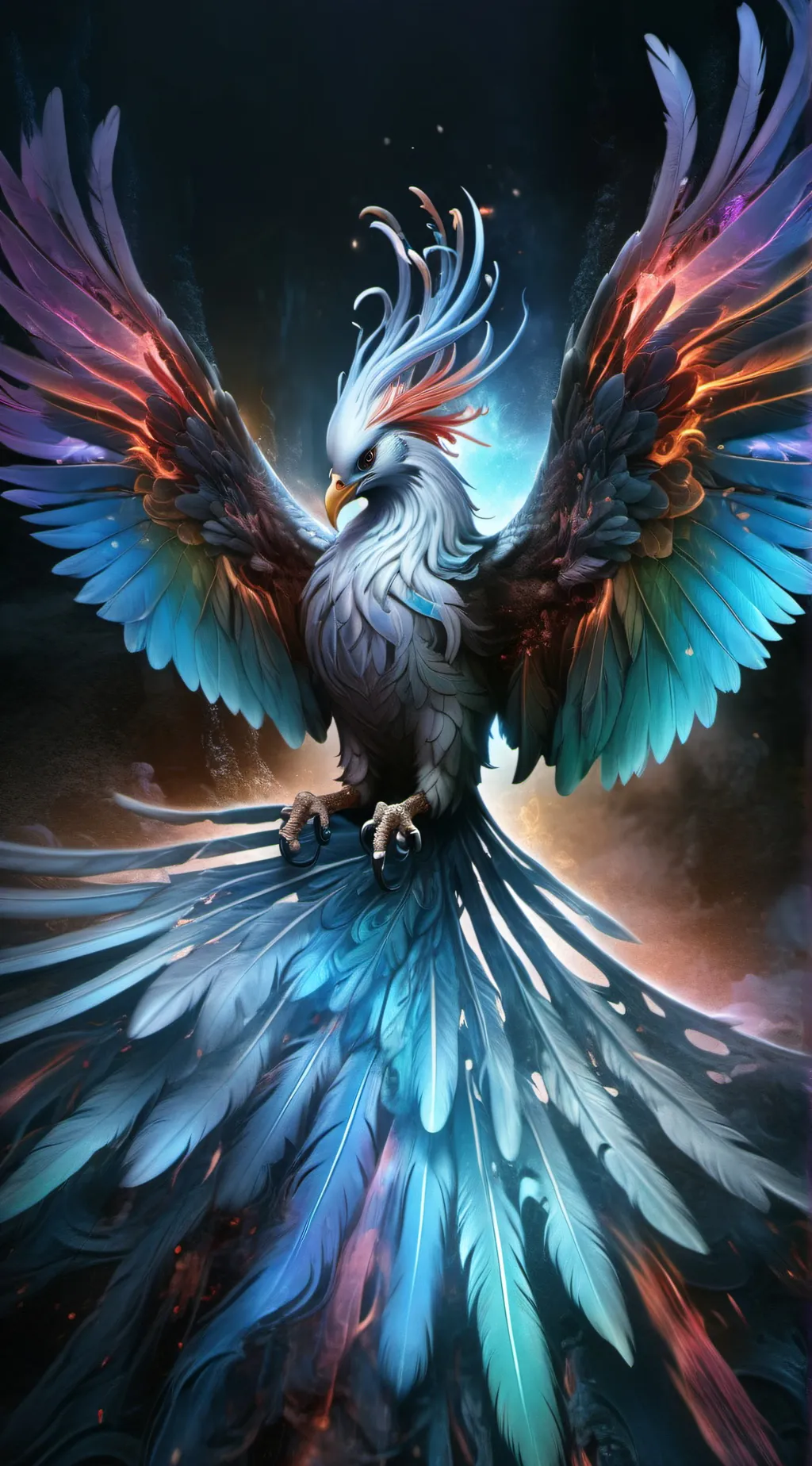ai character: Rainbow Phoenix  background