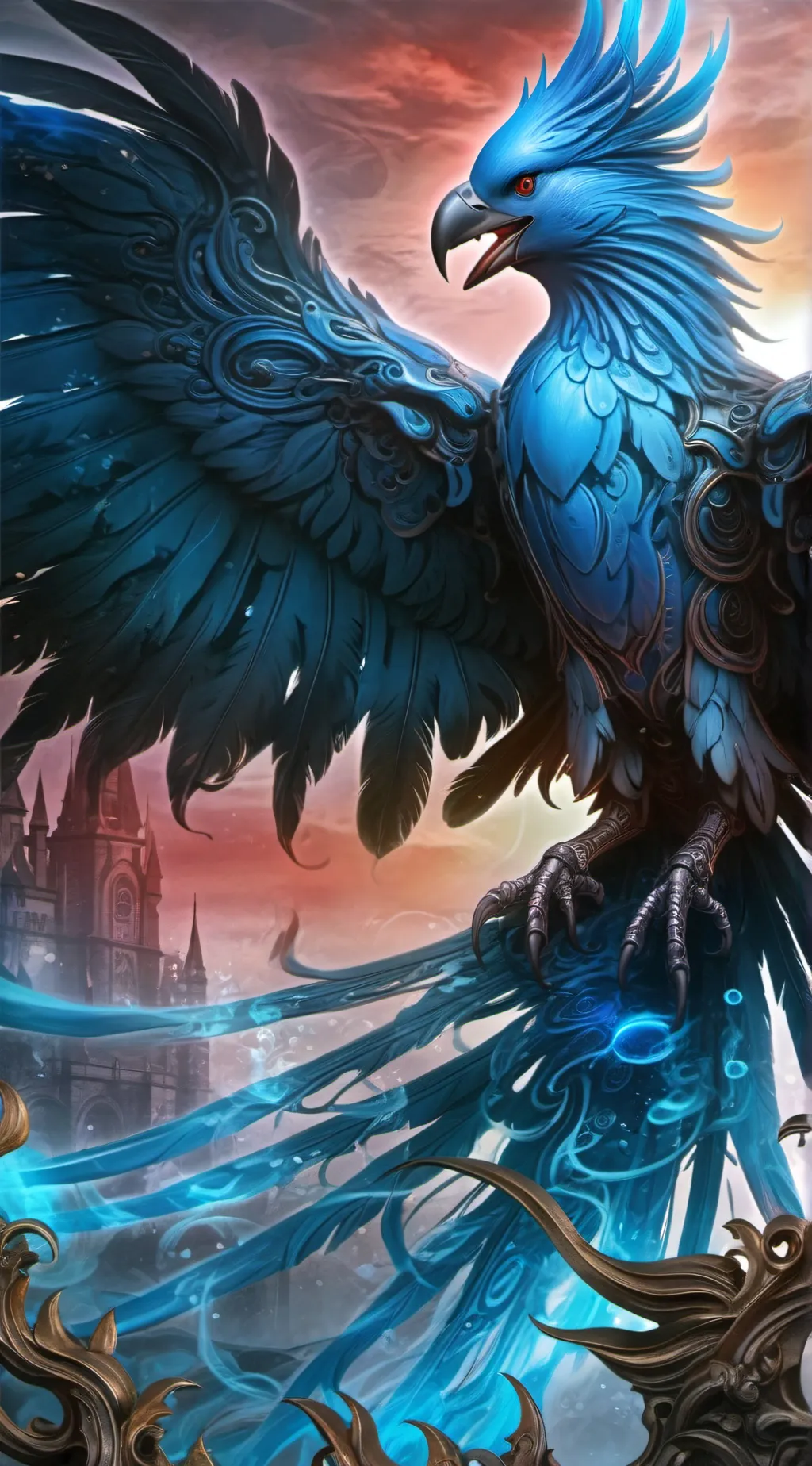 ai character: Blue Phoenix  background