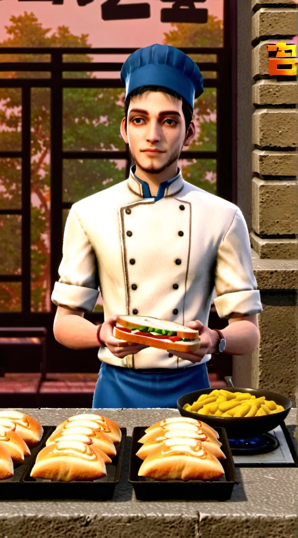 ai character: John cuisine  background