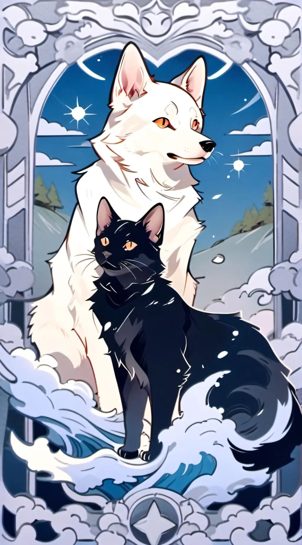 ai character: Dog day and water tabby background