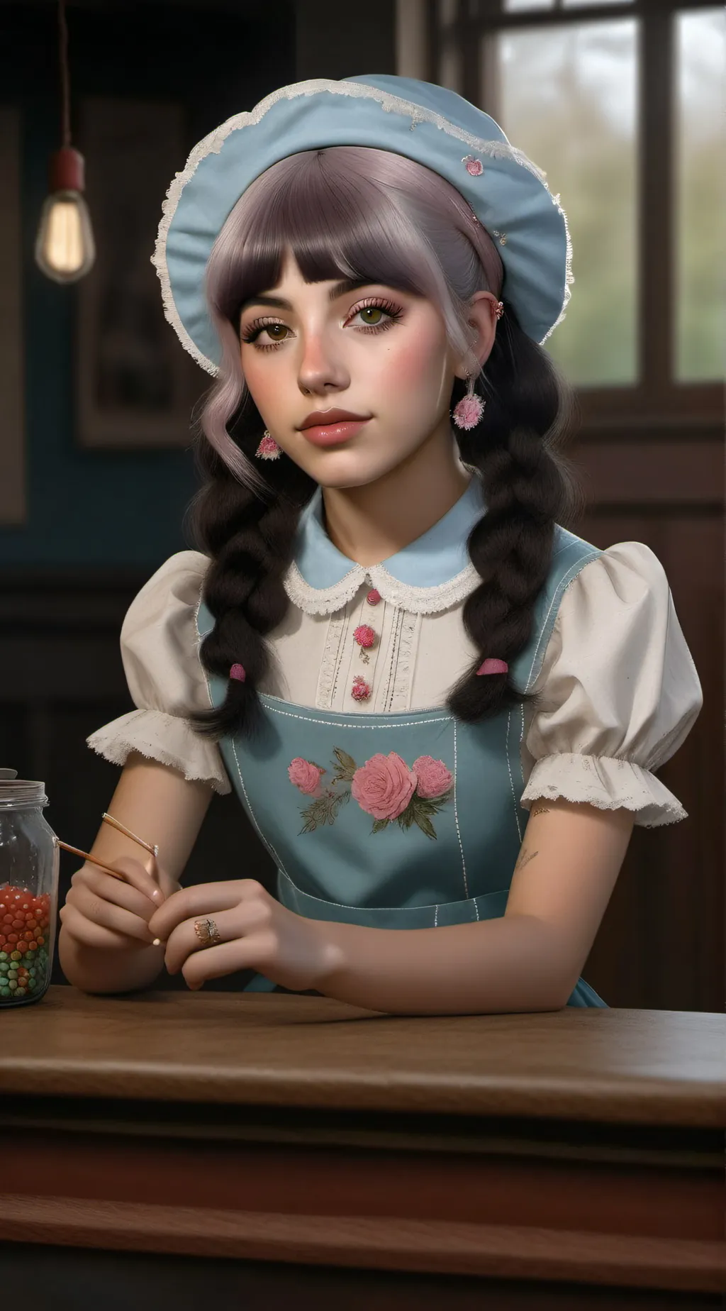 ai character: Melanie Martinez  background