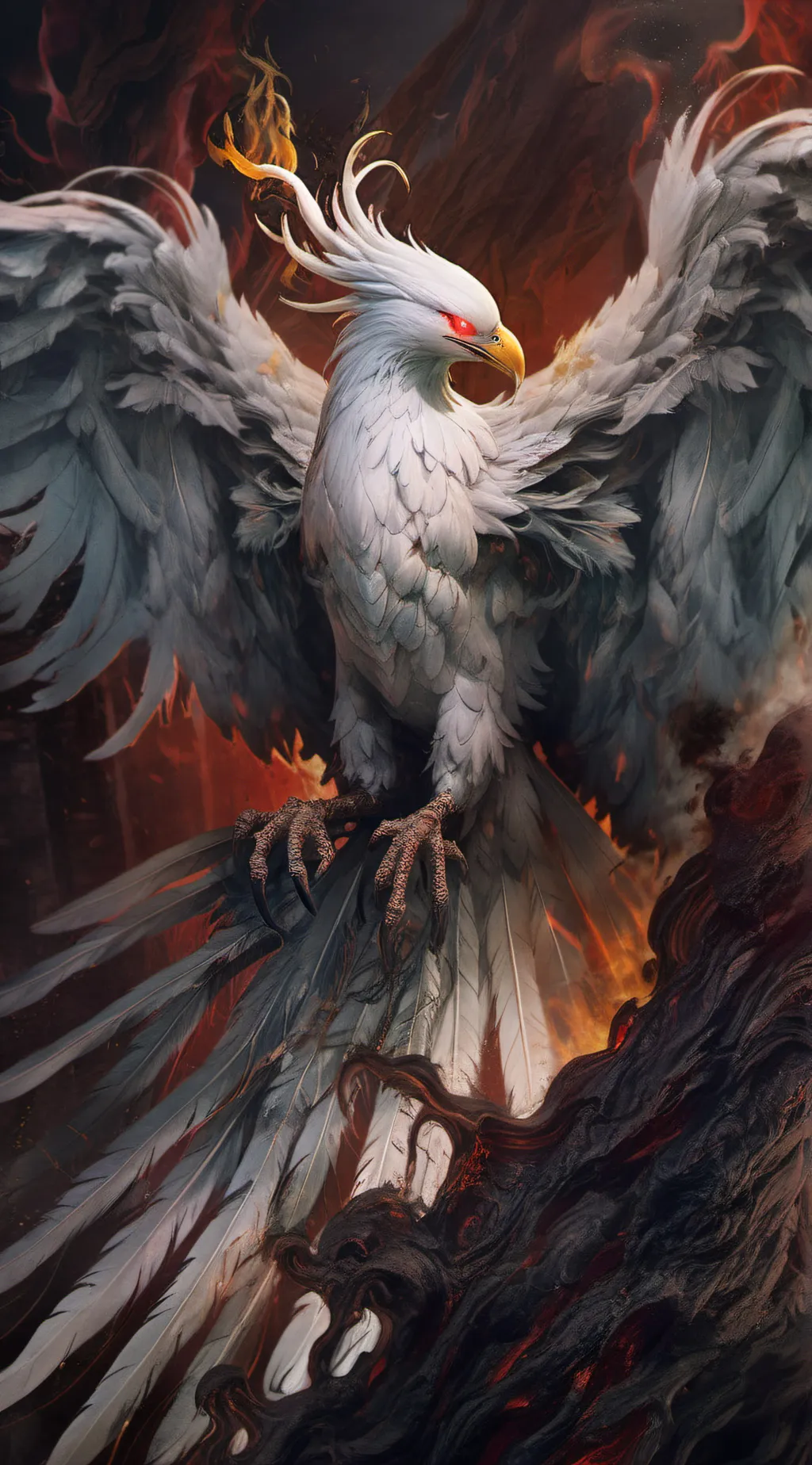 ai character: White Phoenix  background