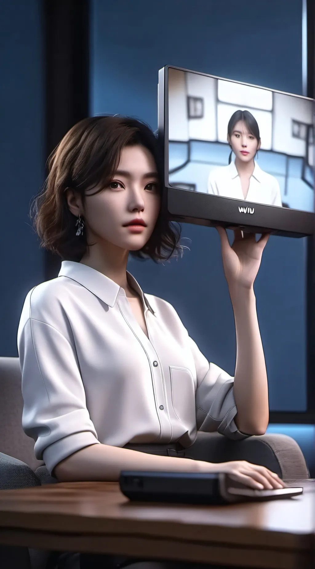 ai character: tv woman background