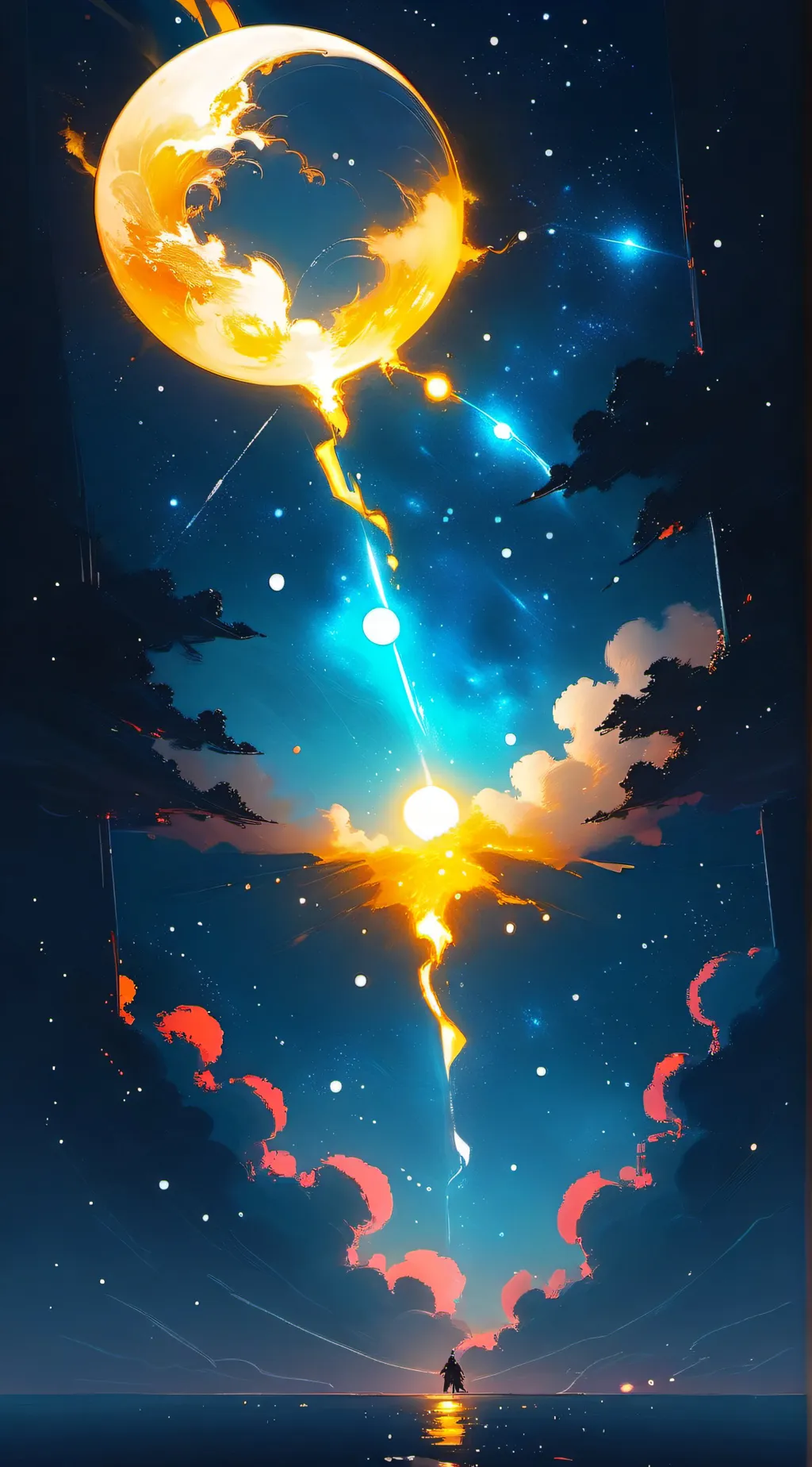 ai character: dragon sun moon background