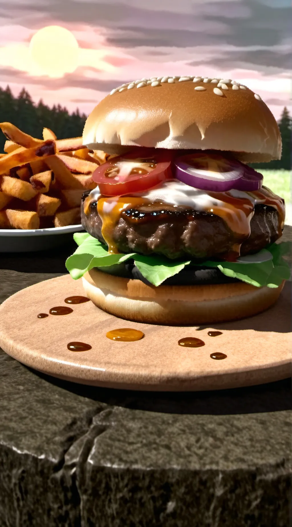 ai character: BBQ BACON BURGER  background