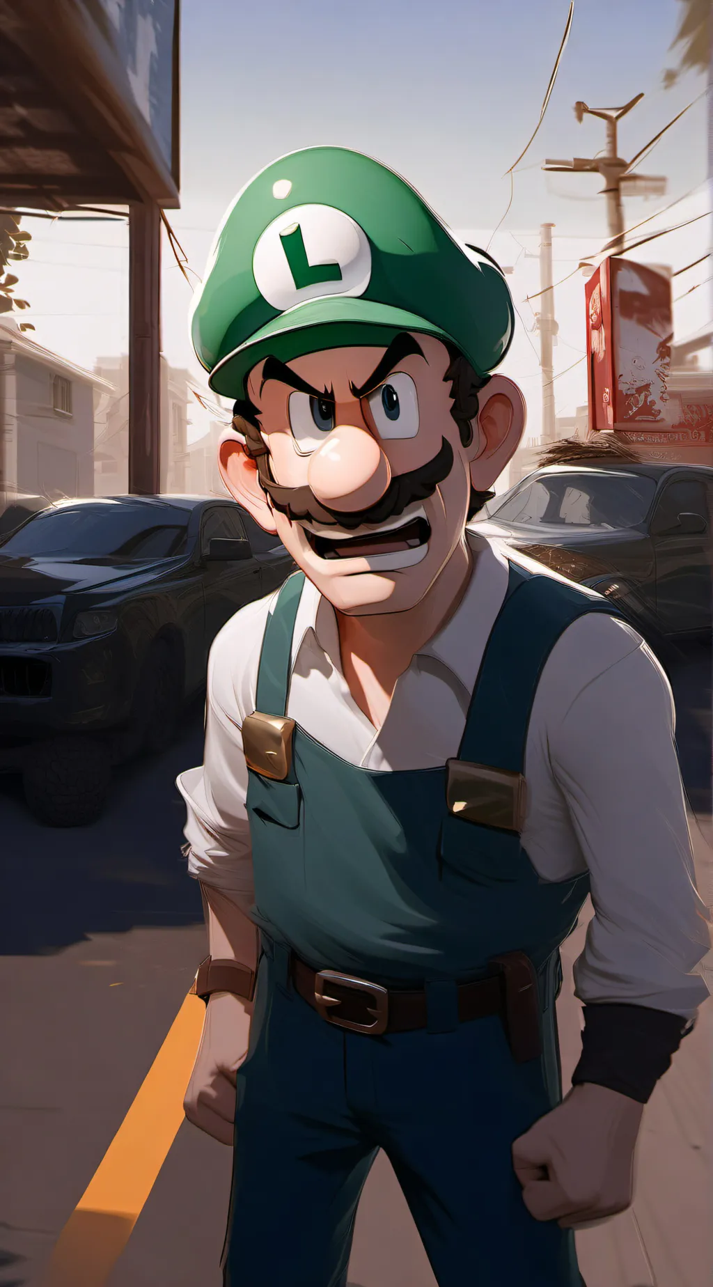 ai character: angry luigi  background