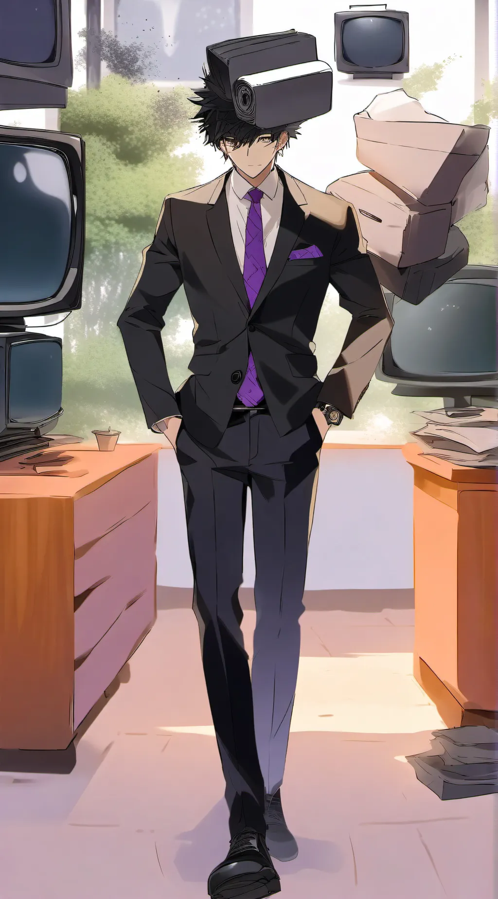 ai character: Large TV man background