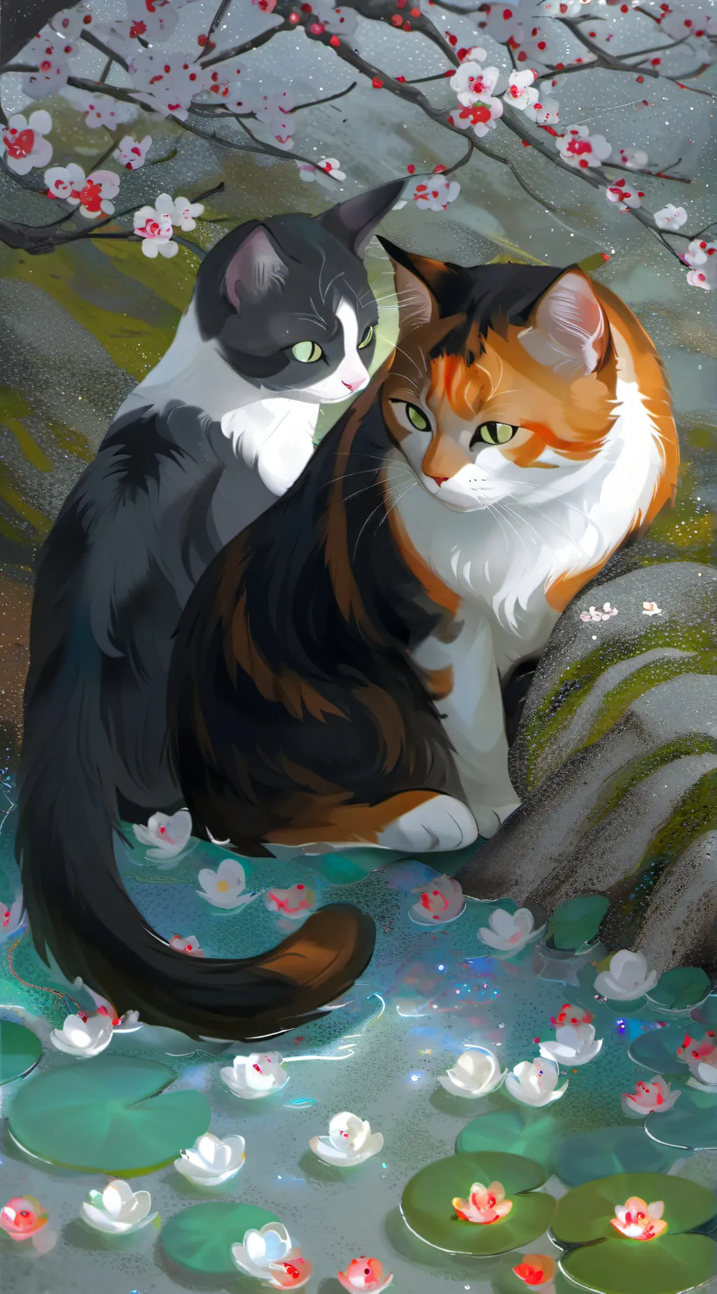 ai character: mitsu, calico cat. background