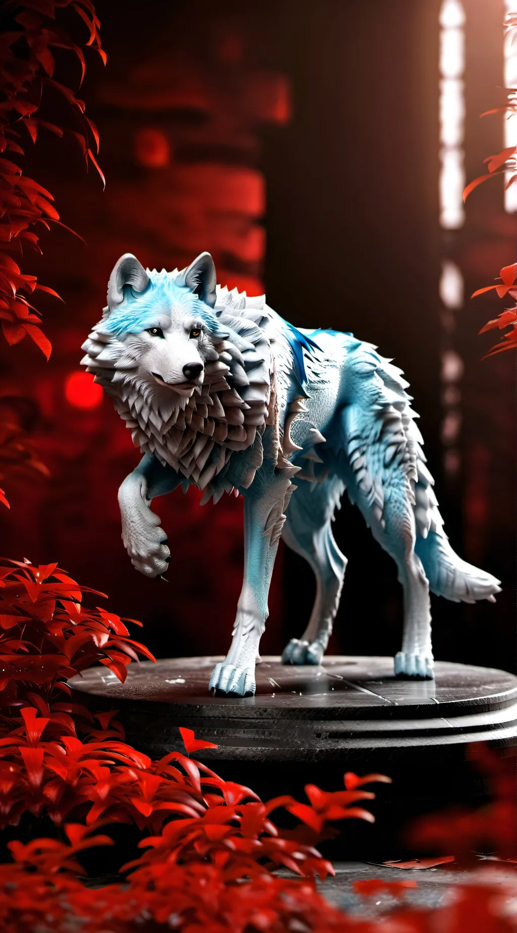 ai character: Blue wolf background