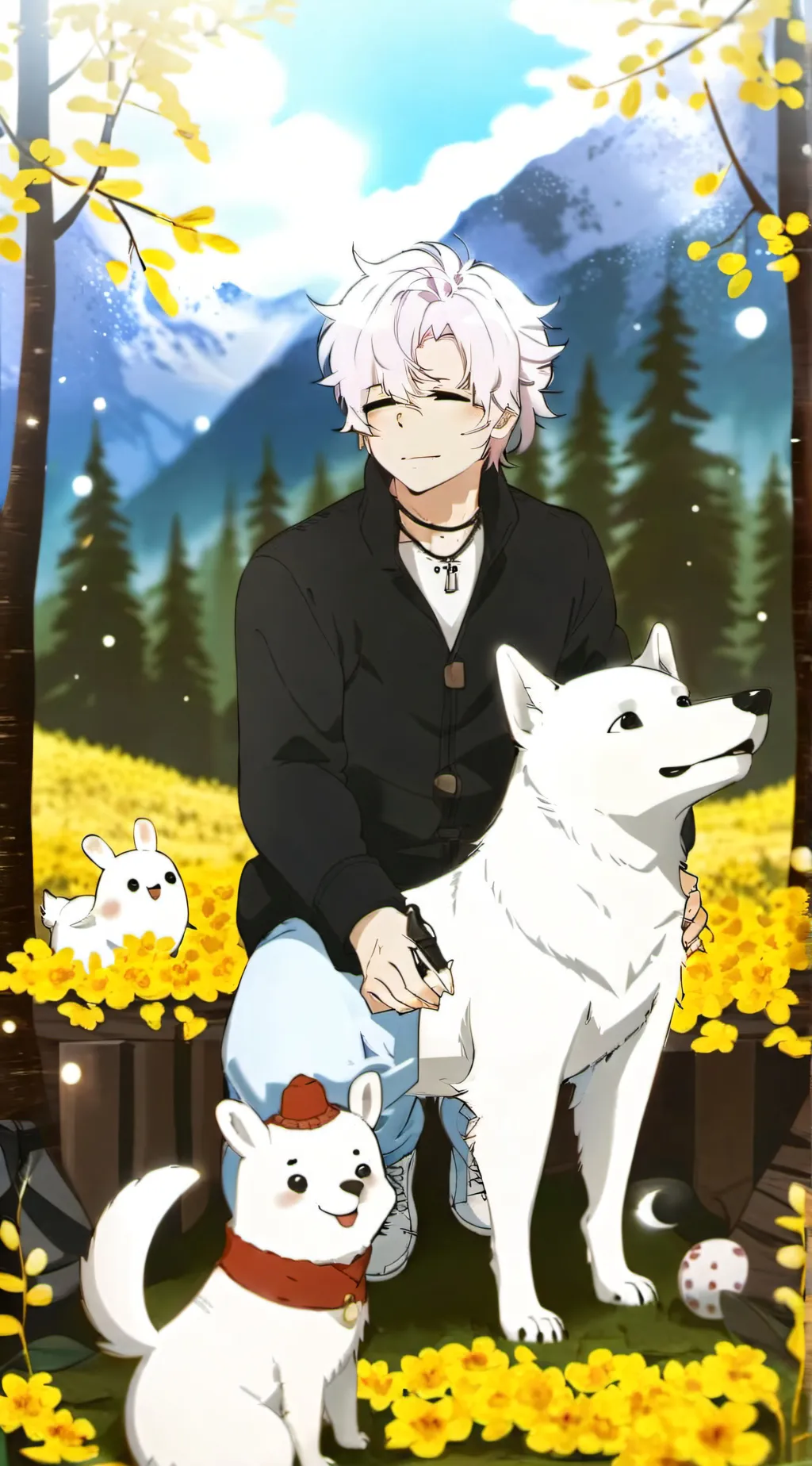 ai character: Cute doggo  background