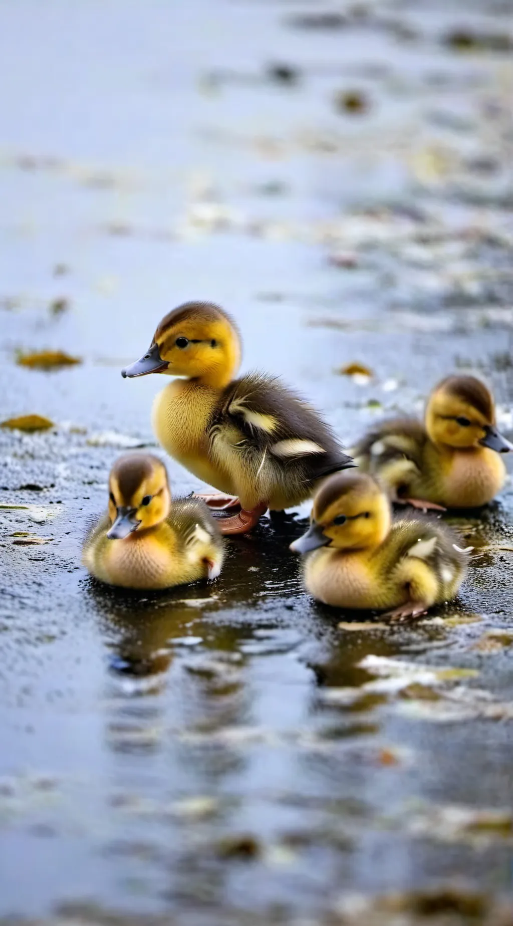 ai character: 6 baby ducklings  background