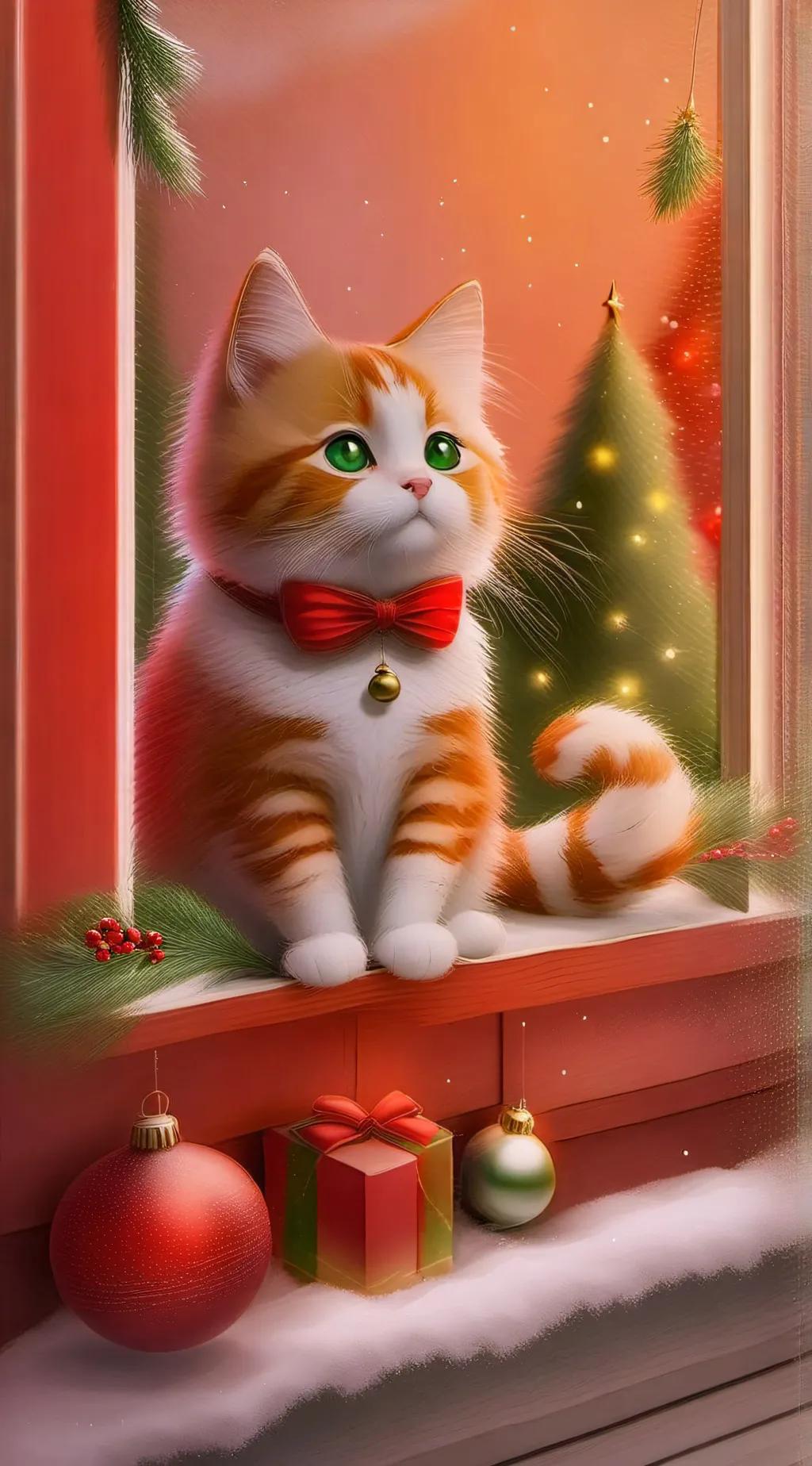ai character: Santa's cat Snowy  background