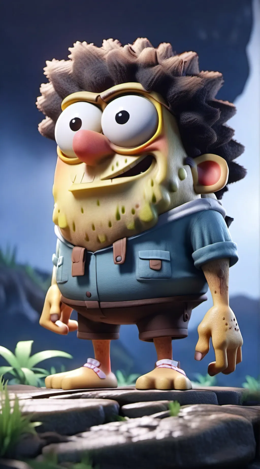 ai character: Caveman SpongeBob background
