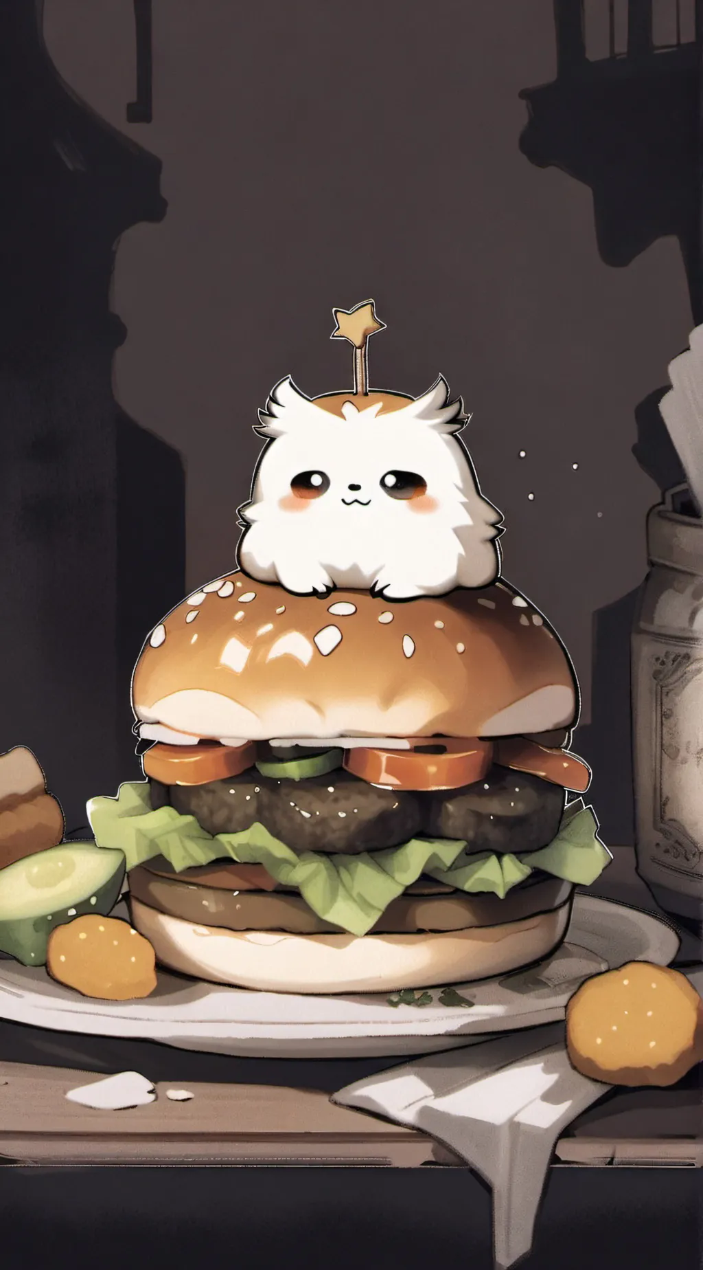 ai character: cheeseburger background