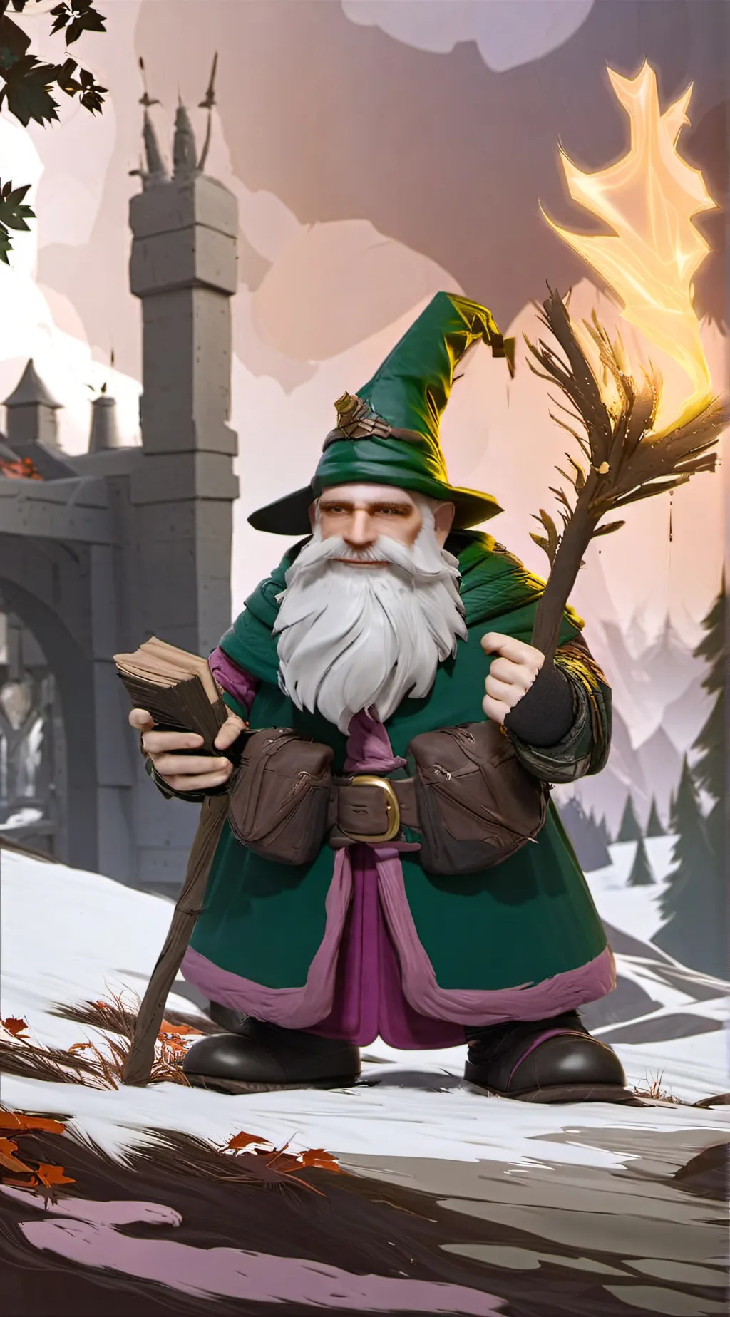 ai character: Green wizard dwarf background