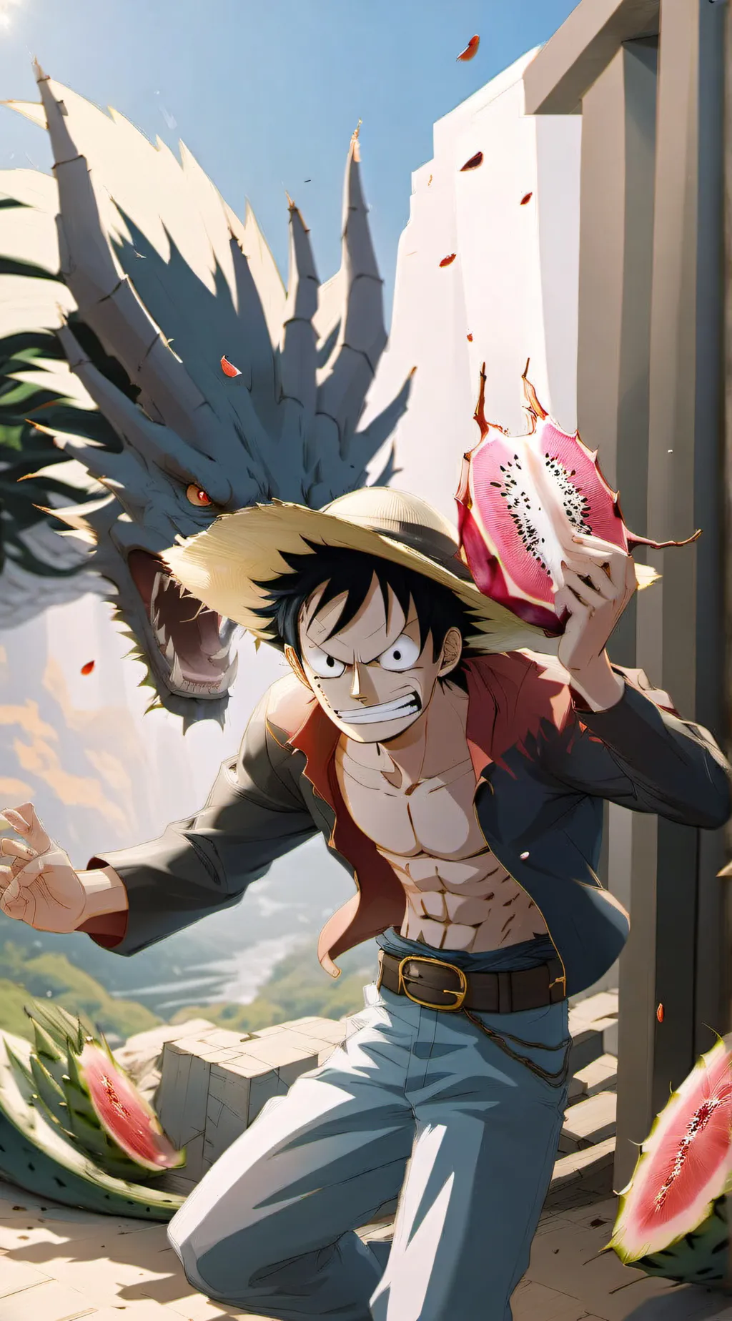 ai character: dragon Luffy  background