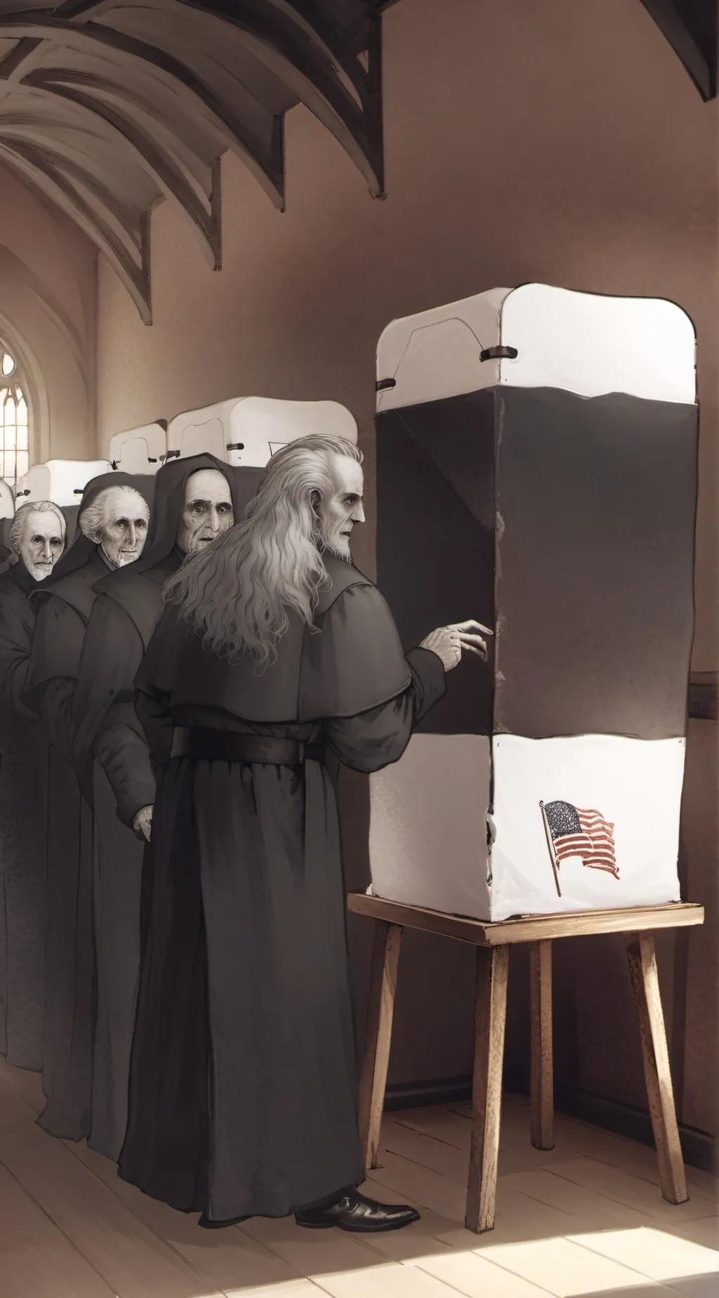 ai character: voting booth background