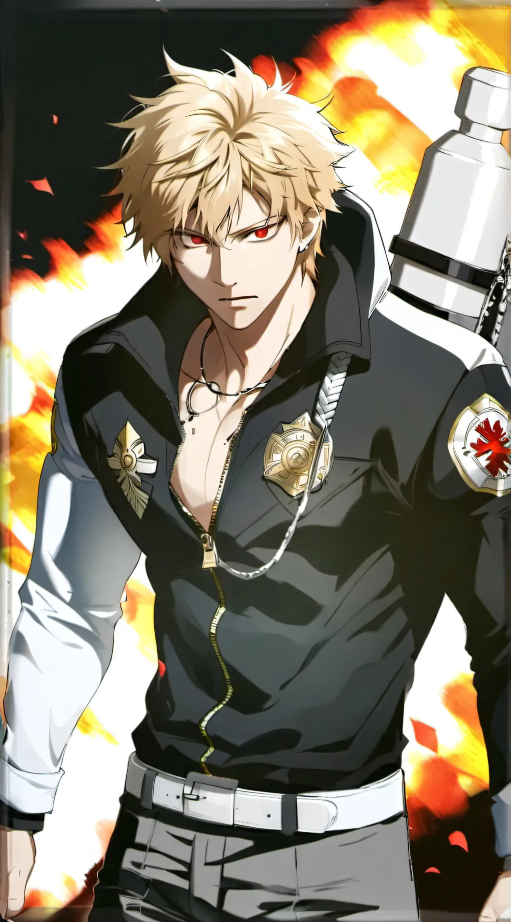 ai character: Firefighter bakugo background