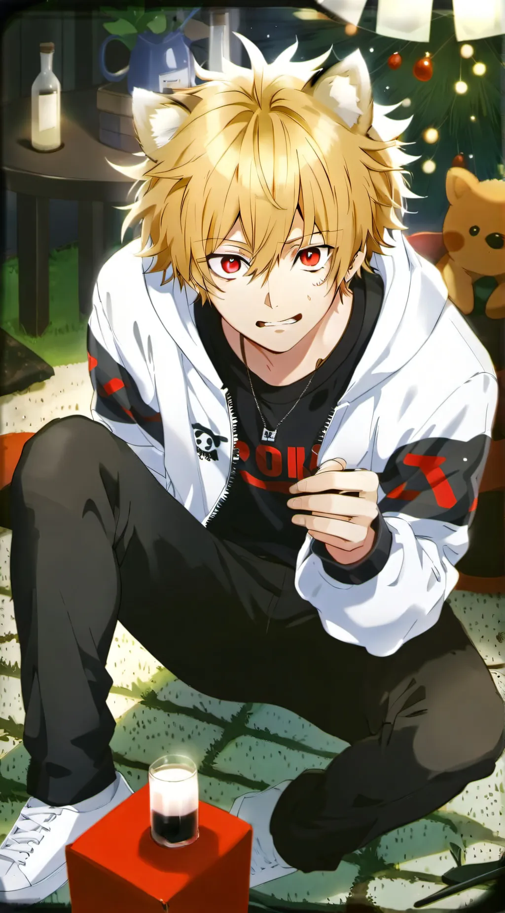ai character: Bakugo in a onsie! background