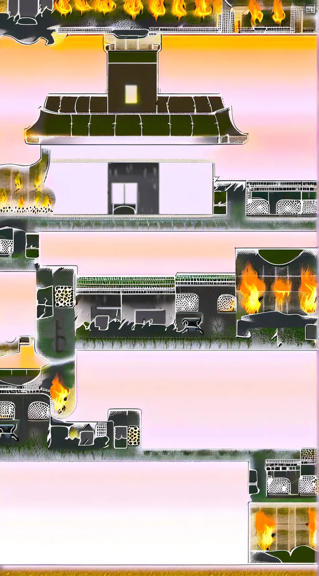 ai character: burning building background