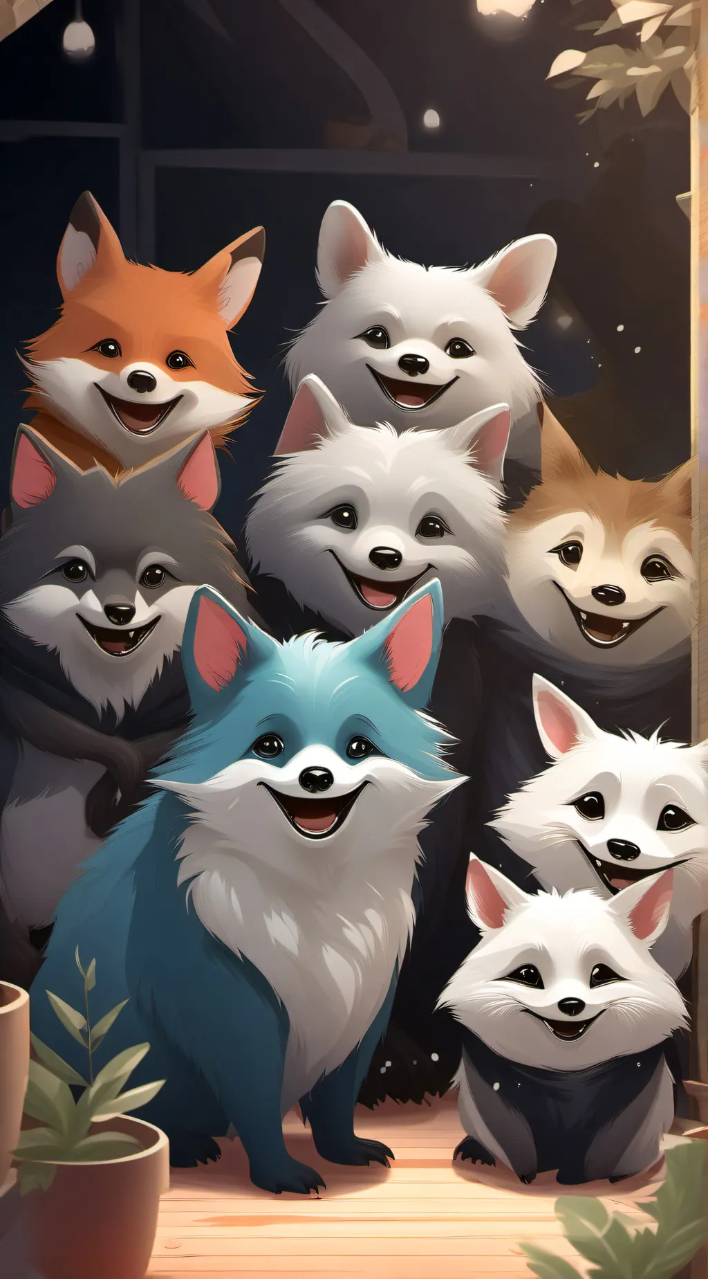 ai character: Smiling critters  background